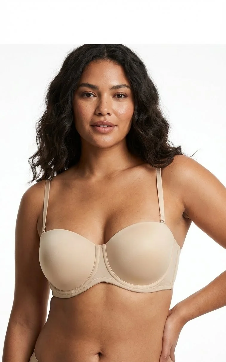 LunaIntim Sırt Dekoltesi İçin Şeffaf Bantlı Sütyen Ten Rengi Push-Up Model - Arka Görünüm